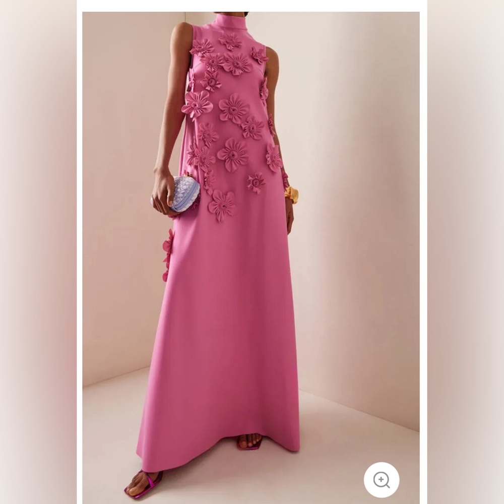 3D Floral High Neck Sleeveless Maxi Dress